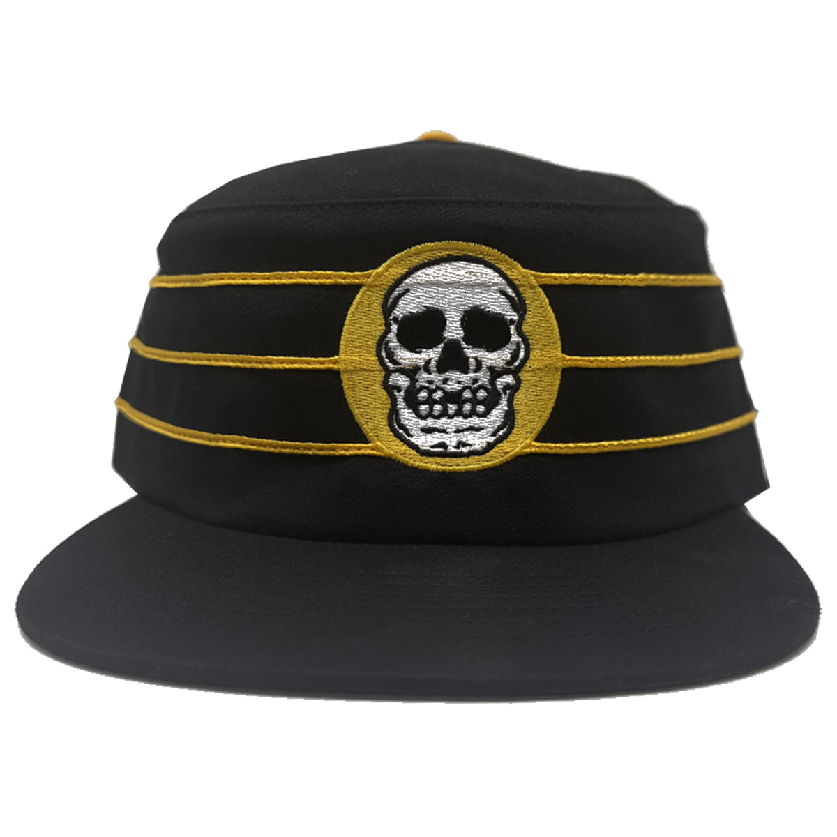 Embroidered Skull Logo Pillbox Hat (Black)