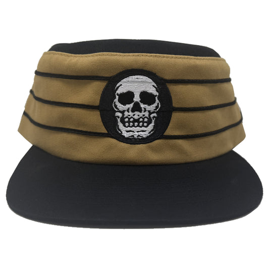 Embroidered Skull Logo Pillbox Hat (Gold)