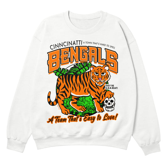 Bengals Spelled Wrong White Crewneck