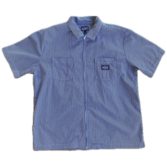 Hickory Striped Zip Up Work Shirt